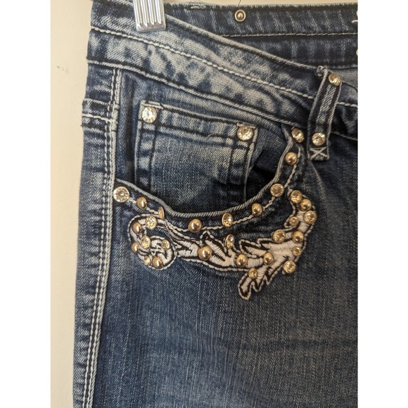 Platinum Plush skull rhinestone embroidery jeans - Picture 3 of 11